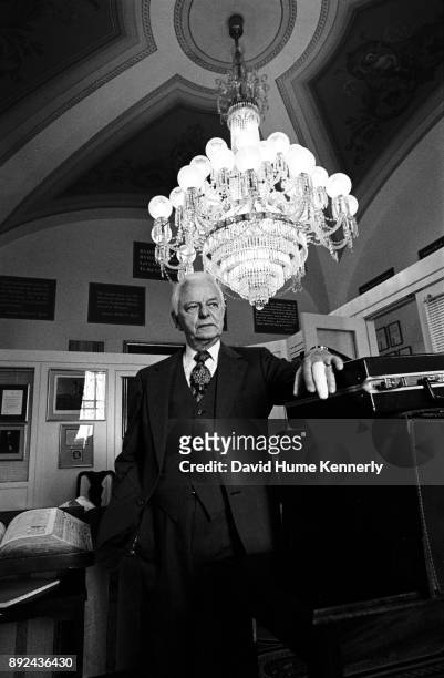 Portrait of Democratic Senator Robert Byrd of North Carolina in his Capitol Hill office during the Impeachment Trial of President Bill Clinton, on...