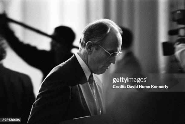 Sen. Larry Craig of Idaho walks the hallways of the US Capitol Building during the Senate Impeachment Trial of President Bill Clinton on Jan. 27,...