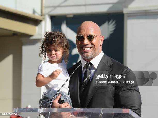 Actor Dwayne Johnson and Jasmine Johnson at the Dwayne Johnson Star Ceremony On The Hollywood Walk Of Fame held on December 13, 2017 in Hollywood,...