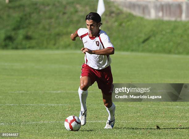 Fabio Ceravolo of Reggina Calcio is shown in action during a friendly match against Cisco Roma on July 24, 2009 in Roccaporena di Cascia, Perugia,...