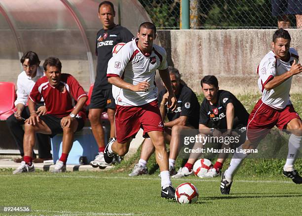 Antonino Barilla of Reggina Calcio is shown in action during a friendly match against Cisco Roma on July 24, 2009 in Roccaporena di Cascia, Perugia,...