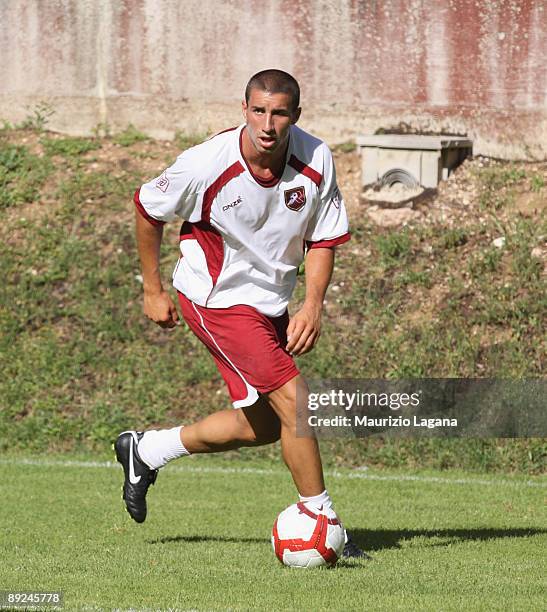 Antonino Barilla' of Reggina is shown in action during a friendly match against Cisco Roma on July 24, 2009 in Roccaporena di Cascia, Perugia, Italy.