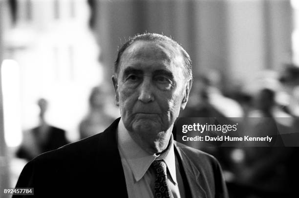 Republican Sen. Strom Thurmond of South Carolina in the hallway of the U.S. Capitol Building during a break from the Senate Impeachment Trial of...