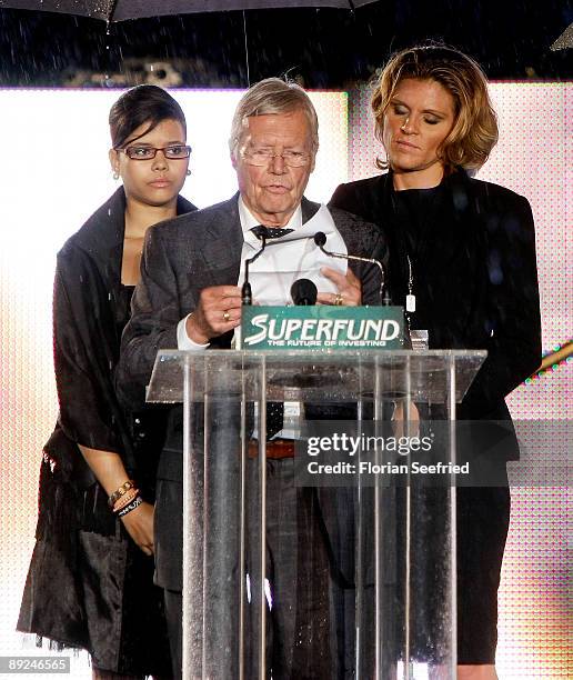 Actor Karl Heinz Boehm and daughter Aida attend the Save The World Awards at the nuclear power station Zwentendorf on July 24, 2009 in Zwentendorf...