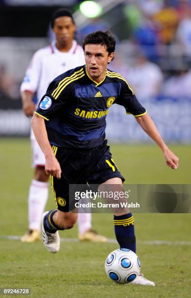 Yuri Zhirkov of Chelsea handles the ball against AC Milan during the World Football Challenge at M&T Bank Stadium on July 24, 2009 in Baltimore,...