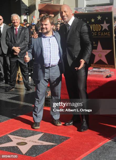 Actors Jack Black and Dwayne Johnson at the Dwayne Johnson Star Ceremony On The Hollywood Walk Of Fame held on December 13, 2017 in Hollywood,...