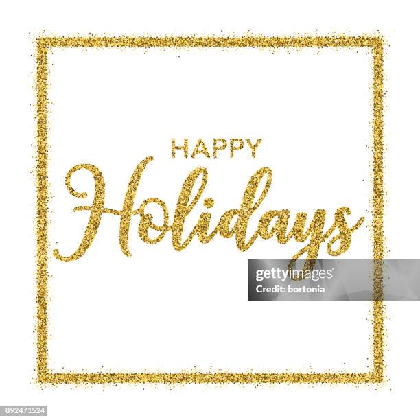 golden glitter happy holidays typography on transparent background - gold-glitter-transparent-background stock illustrations