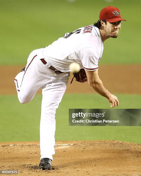 Starting pitcher Dan Haren of the Arizona Diamondbacks pitches against the Pittsburgh Pirates during the major league baseball game at Chase Field on...