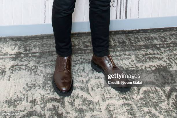 Nick Jonas, shoe detail, visits Build Series to discuss "Jumanji: Welcome to the Jungle" at Build Studio on December 14, 2017 in New York City.