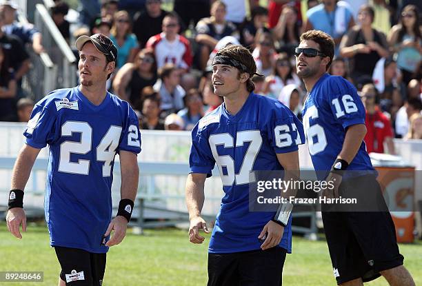 Actors Kevin Dillon,Josh Henderson, Brody Jenner pose at the Madden NFL 10 Pigskiin Pro-Am on Xbox 360 event on July 24, 2009 in Malibu, California.