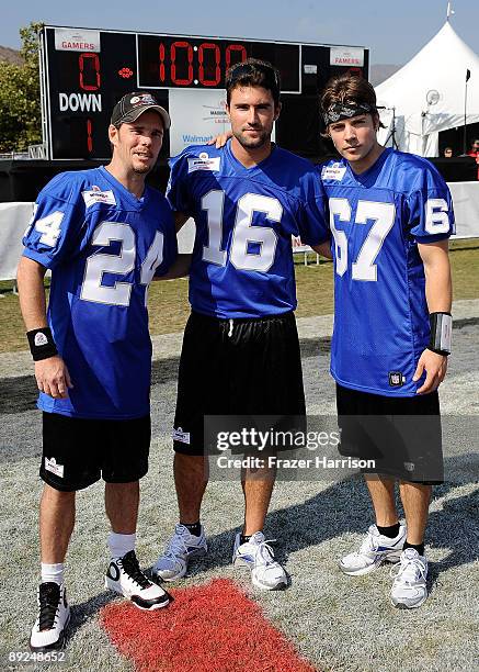 Actors Kevin Dillon, Brody Jenner, Josh Henderson pose at the Madden NFL 10 Pigskiin Pro-Am on Xbox 360 event on July 24, 2009 in Malibu, California.