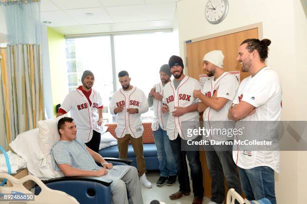 Boston Red Sox Robby Scott, Devin Marrero, Brian Johnson, Austin Maddox, Matt Barnes, and Heath Hembree visit Tyler at Boston Children's Hospital...