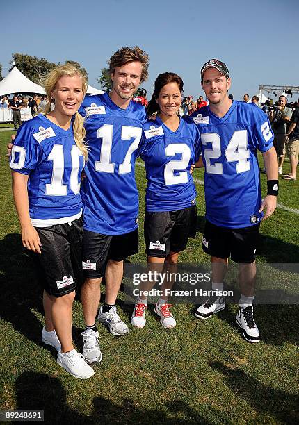 Actors Alison Sweeney, Sam Trammell, Brooke Burke and Kevin Dillon pose at the Madden NFL 10 Pigskiin Pro-Am on Xbox 360 event on July 24, 2009 in...