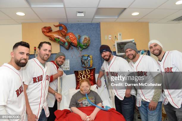 Boston Red Sox Devin Marrero, Heath Hembree, Robby Scott, Austin Maddox, Brian Johnson, and Matt Barnes visit Jack at Boston Children's Hospital...