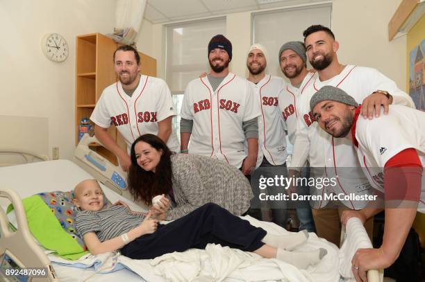 Boston Red Sox Heath Hembree, Austin Maddox, Matt Barnes, Brian Johnson, Devin Marrero, and Robby Scott visit Logan at Boston Children's Hospital...