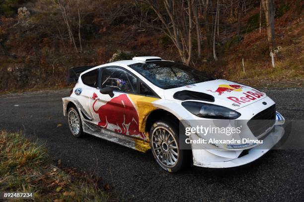 Sebastien Ogier and Julien Ingrassia in Ford Fiesta WRC M-Sport in Genestelle during the Test M-Sport 2018 on December 14, 2017 in Genestelle, France.