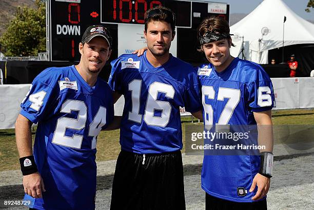 Actors Kevin Dillon, Brody Jenner, Josh Henderson pose at the Madden NFL 10 Pigskiin Pro-Am on Xbox 360 event on July 24, 2009 in Malibu, California.