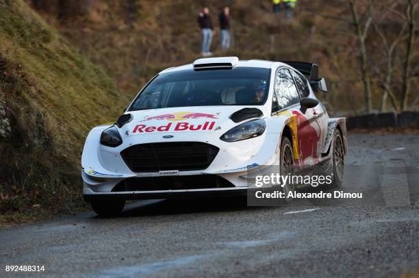 Sebastien Ogier and Julien Ingrassia in Ford Fiesta WRC M-Sport in Genestelle during the Test M-Sport 2018 on December 14, 2017 in Genestelle, France.