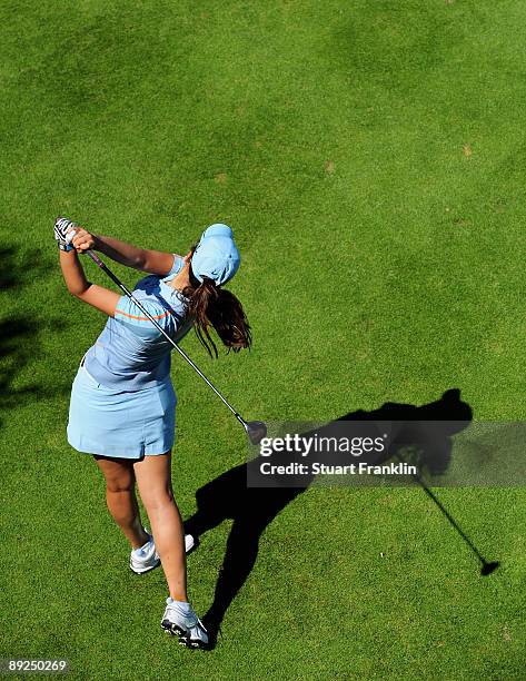 Michelle Wie of USA plays her tee shot on the sixth hole during the third round of the Evian Masters at the Evian Masters Golf Club on July 25, 2009...