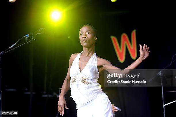 Rokia Traore of Mali performs on the main stage at the WOMAD music festival on July 24, 2009 in Wiltshire, England. World of Music, Arts and Dance is...