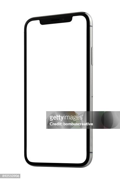 apple iphone x zilver wit leeg scherm - iphone isolated stockfoto's en -beelden