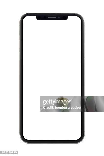 apple iphone x plata blanco pantalla en blanco - smartphone fotografías e imágenes de stock