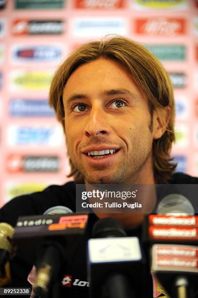 Giacomo Brichetto new goalkeeper of Palermo answeres questions during a press conference before a training session at Sportarena on July 25, 2009 in...