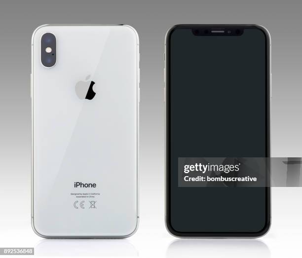 apple iphone x silver white blank screen and rear view - iphone 11 stock pictures, royalty-free photos & images