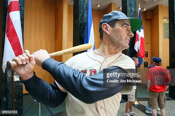 Statue of Ted Williams is seen at the National Baseball Hall of Fame during induction weekend on July 25, 2009 in Cooperstown, New York.