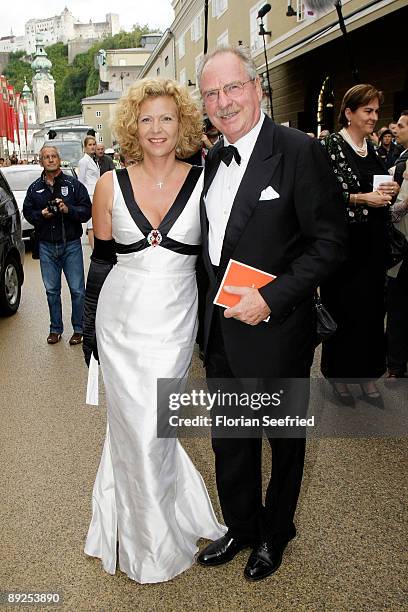 Friedrich von Thun and wife Gabriele 'Gabi' attend the 'Salzburg Festival Opening' with opera Theodora at Felsenreitschule on July 25, 2009 in...