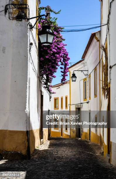 narrow cobblestone streets in portugal - evora portugal stock pictures, royalty-free photos & images