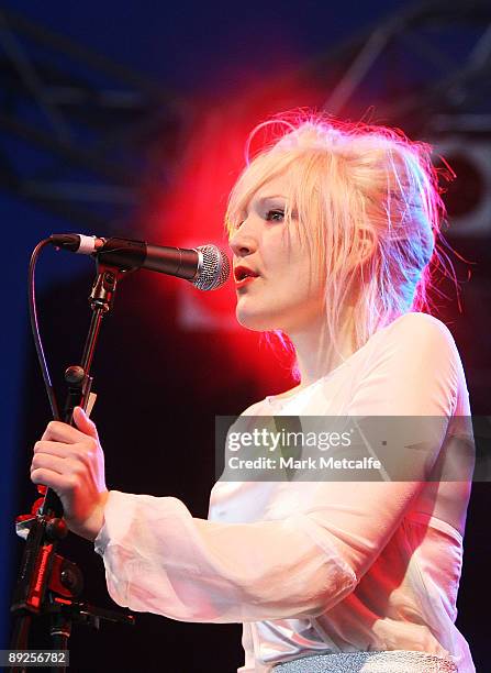 Holiday Sidewinder of Bridezilla performs on stage during the Splendour in the Grass festival at Belongil Fields on July 25, 2009 in Byron Bay,...