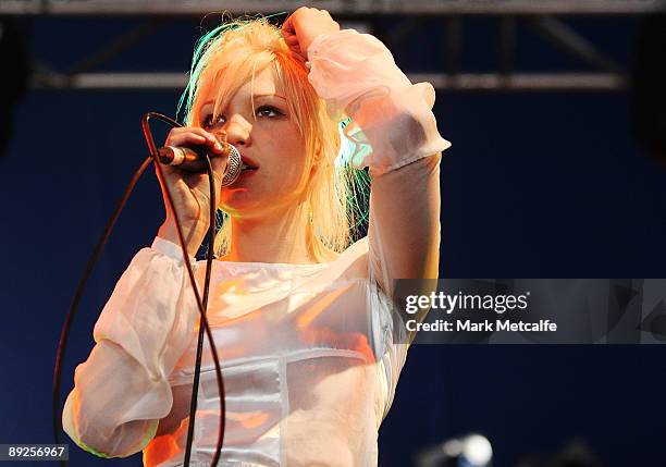 Holiday Sidewinder of Bridezilla performs on stage during the Splendour in the Grass festival at Belongil Fields on July 25, 2009 in Byron Bay,...