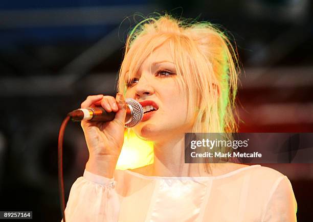 Holiday Sidewinder of Bridezilla performs on stage during the Splendour in the Grass festival at Belongil Fields on July 25, 2009 in Byron Bay,...