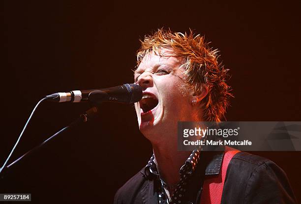 Chris Cheney of The Living End performs on stage during the Splendour in the Grass festival at Belongil Fields on July 25, 2009 in Byron Bay,...