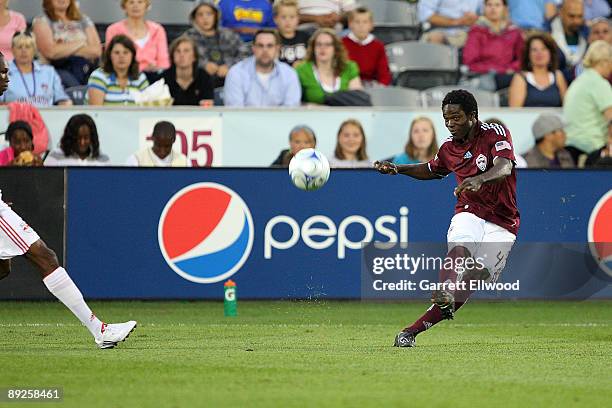 Ugo Ihemelu of the Colorado Rapids controls the ball against the New York Red Bulls on July 25, 2009 at Dicks Sporting Goods Park in Commerce City,...