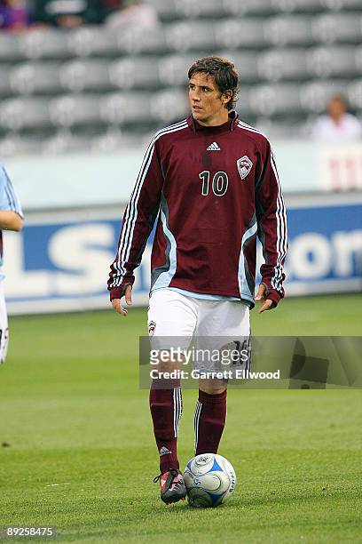 Facundo Diz of the Colorado Rapids warms up prior to the game against the New York Red Bulls on July 25, 2009 at Dicks Sporting Goods Park in...