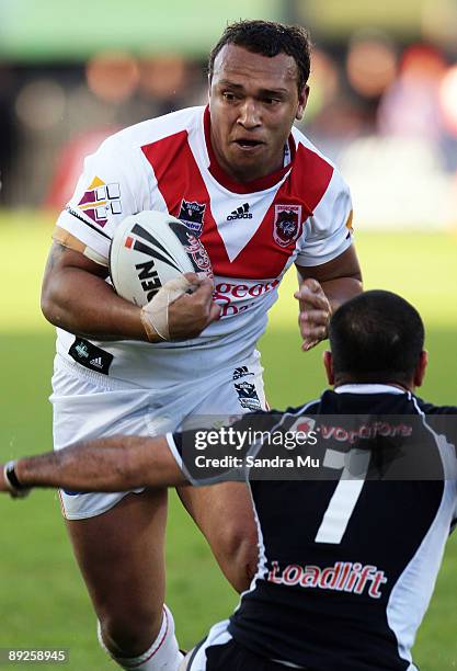 Neville Costigan of the Dragons runs the ball during the round 20 NRL match between the Warriors and the St George Illawarra Dragons at Mt Smart...