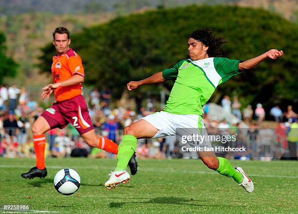 David Williams of the Fury shoots during the A-League pre-season match between the North Queensland Fury and the Brisbane Roar at Tony Ireland...