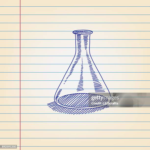 conical flask drawing on lined paper - conical flask stock illustrations