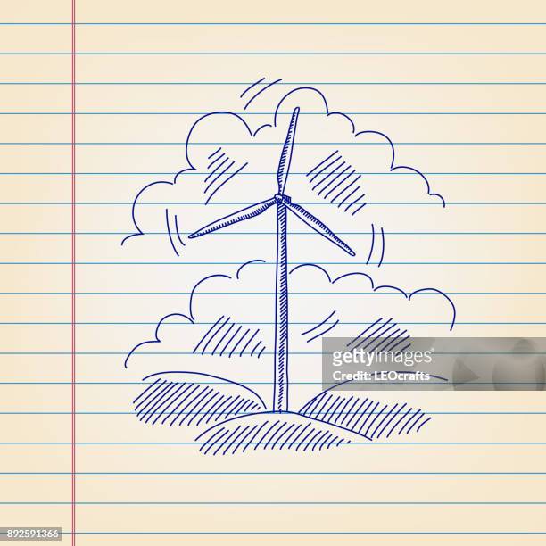 illustrations, cliparts, dessins animés et icônes de dessin sur papier doublé de turbine de vent - éolienne
