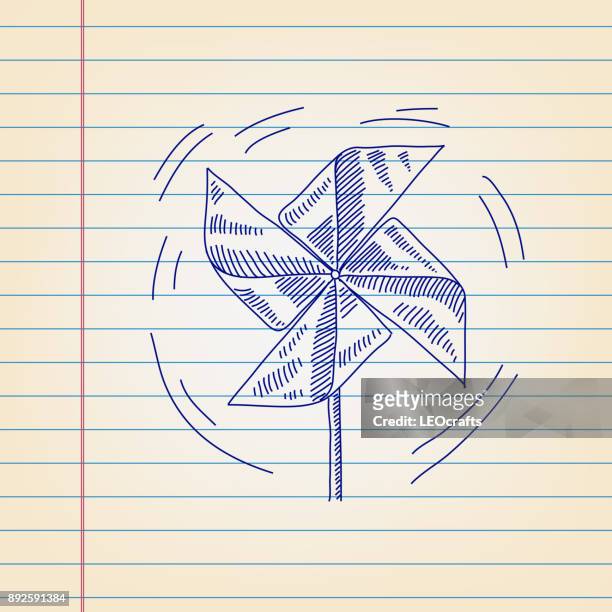 windrad zeichnung auf papier ausgekleidet - windrad stock-grafiken, -clipart, -cartoons und -symbole