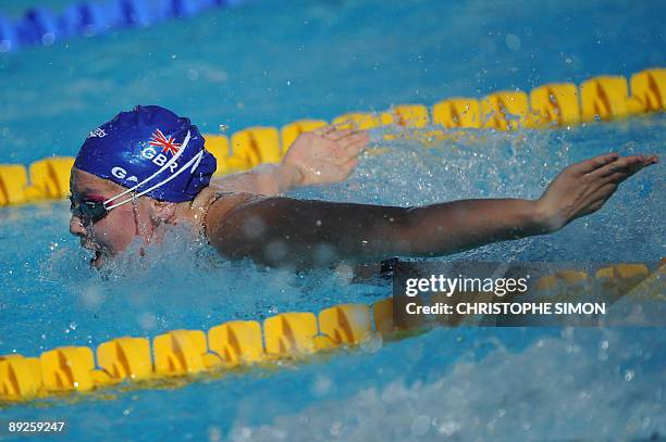 British Ellen Gandy competes during the women's 100m butterfly on July 26, 2009 at the 13th FINA World Swimming Championships in Rome. AFP PHOTO /...