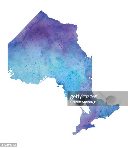 watercolor map of ontario in blue and purple - raster illustration - map of ontario canada stock illustrations