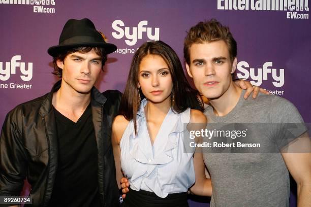 Ian Somerhalder, Nina Dobrev and Paul Wesley at the Entertainment Weekly and Syfy invade Comic-Con party at Hotel Solamar on July 25, 2009 in San...