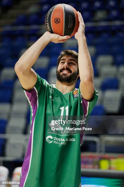 Daniel Diez, #11 of Unicaja Malaga warming up before the 2017/2018 Turkish Airlines EuroLeague Regular Season game between Unicaja Malaga and Khimki...