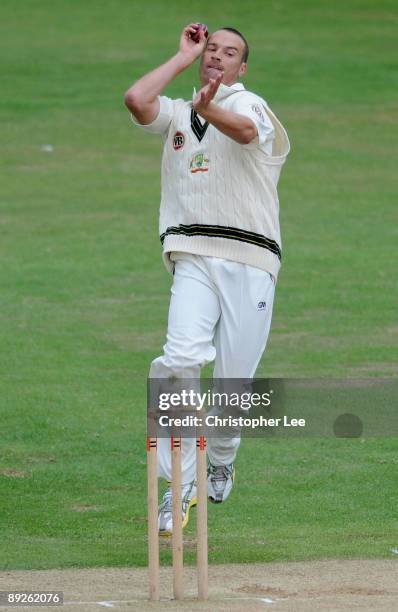 Stuart Clark of Australia in action during Day 3 of the International Tour match between Northamptonshire and Australia at The County Ground on July...