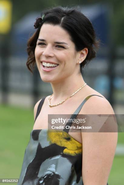 Actress Neve Campbell at the Cartier tent for Cartier International Polo Day 2009 at Guards Polo Club on July 26, 2009 in Egham, England.