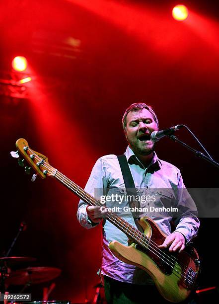 Jimi Goodwin of the group Doves performs on stage during the Splendour in the Grass festival at Belongil Fields on July 26, 2009 in Byron Bay,...