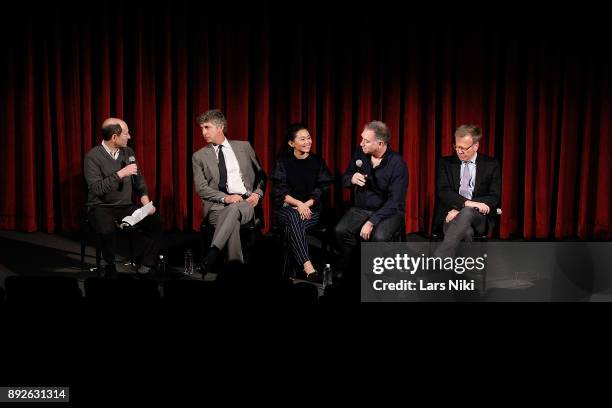 Moderator Brian Rose, writer, director and producer Alexander Payne, actor Hong Chau, writer and producer Jim Taylor and producer Mark Johnson on...